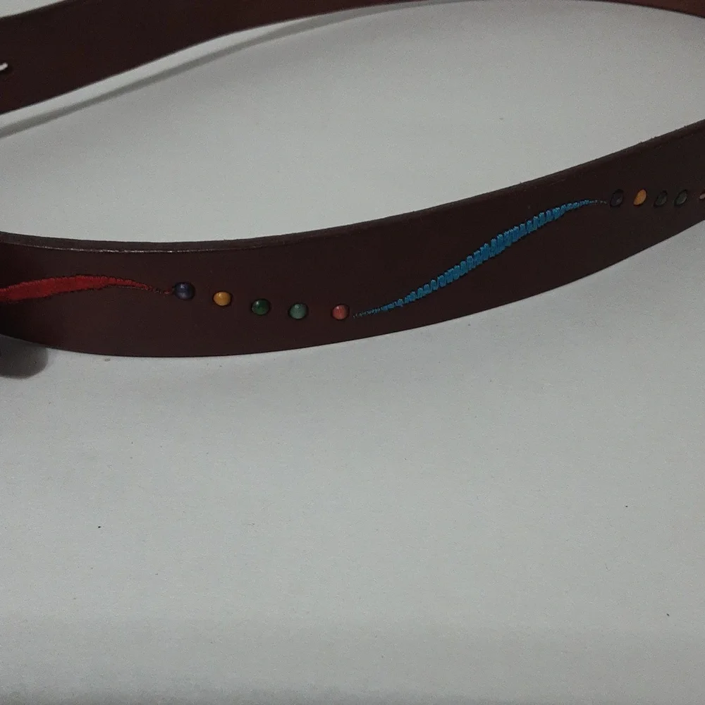 VTG Fossil Genuine‎ Leather Multicolor Beaded  Belt